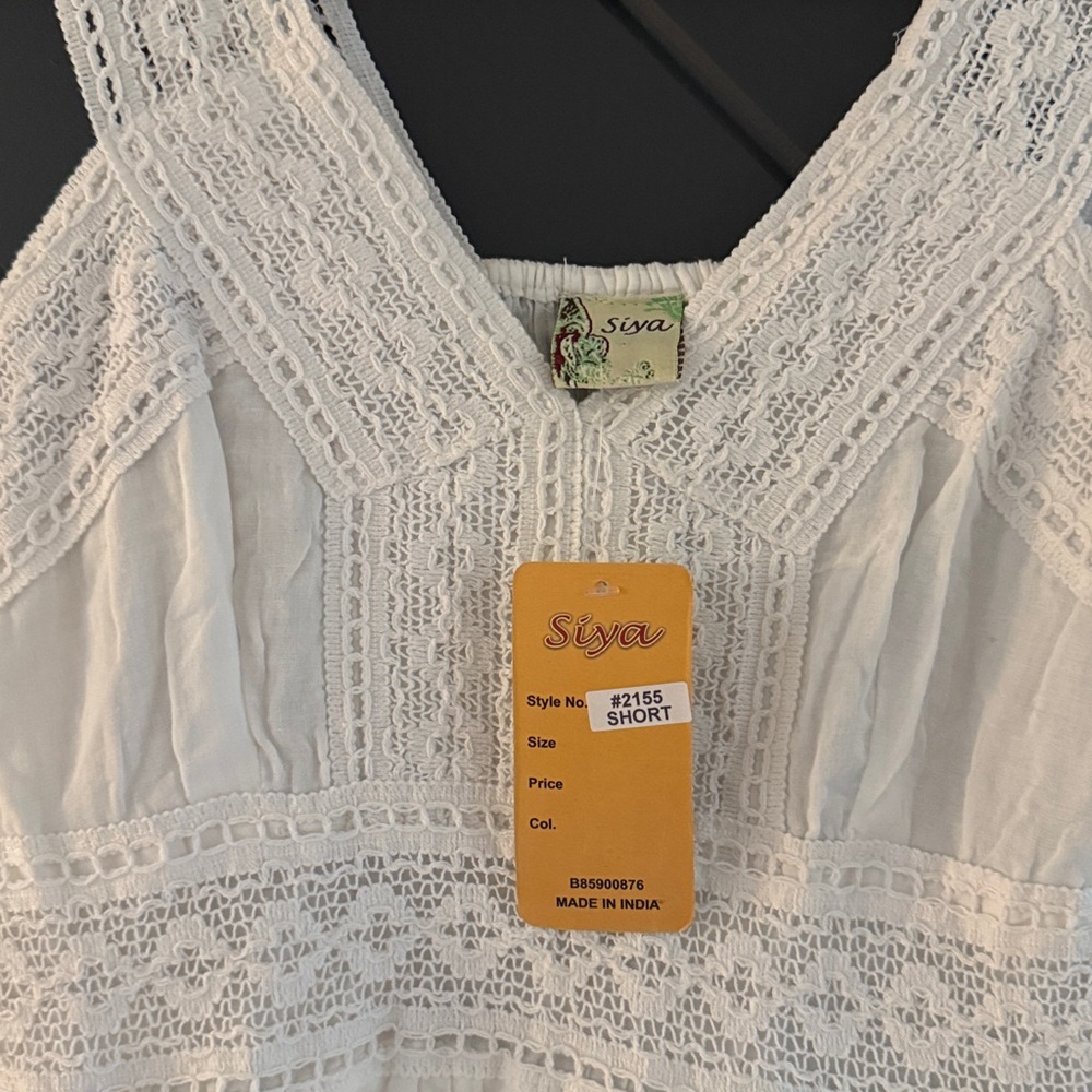White Lace 100% Cotton Tiered Boho Sundress Made in India - Picture 8 of 8